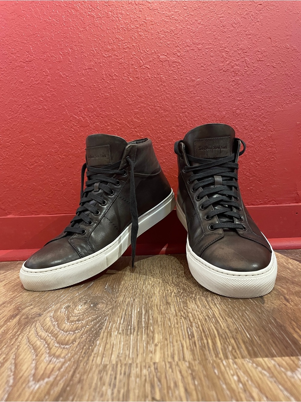 To Boot Grey/Black High-Top Leather Sneakers with White Sole